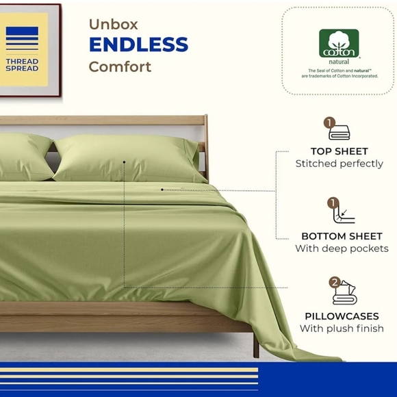 THREAD SPREAD 100% Egyptian Cotton Sheets Set King - 1000 High Thread Count - Picture 3 of 13